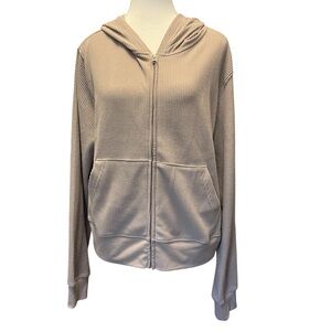 NWOT• Light Beige Waffle-Knit Zip Hoodie Jacket